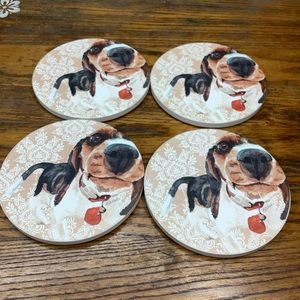 Ceramic Coasters 4 Dog Prints Cork Back.